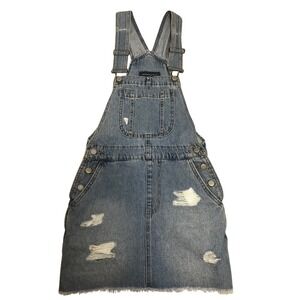 Aeropostale Denim Distressed Overall Dress Blue Jean Mini Dress XS